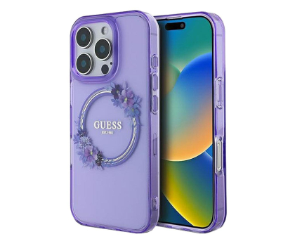 Etui / obudowa na smartfona Guess IML Flowers Wreath do iPhone 16 Pro purpurowy